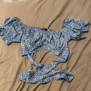 SHEIN Blue Floral Off-Shoulder Crop Top